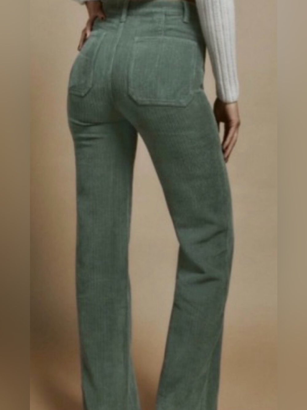 Reformation Sage Green Corduroy Flare Pants